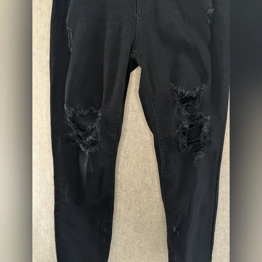 Judy Blue Boyfriend Jeans Women's 7/28 Black Stretch Denim Distressed Pants - Picture 3 of 9